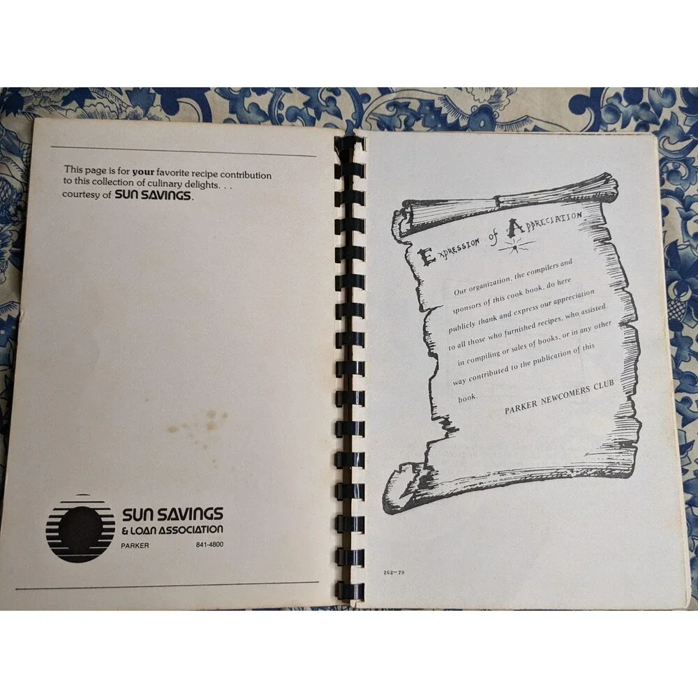 Parker Newcomers Cookbook 1979 Colorado Spiral Local Ads Local Recipes CO Food